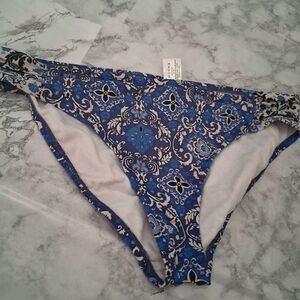 LIZ CLAIBORNE Patterned Blue and White Bikini Bottom Size 12